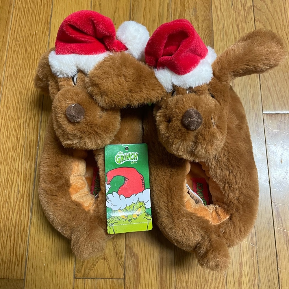 The Grinch, Max dog toddler Slippers size 7/8 with Santa Hats NWT